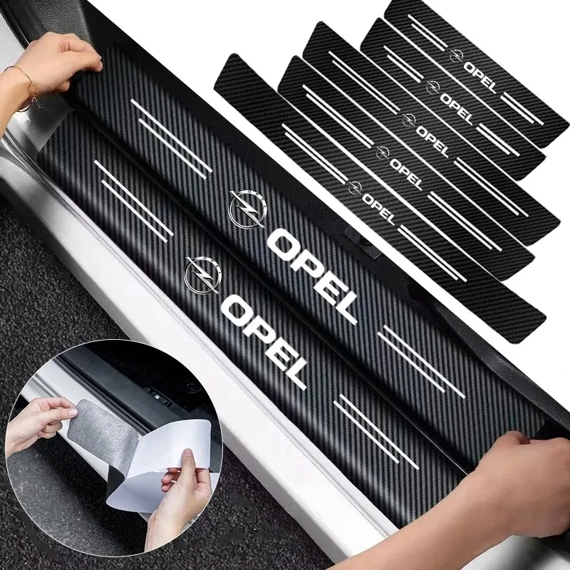 Carbon Fiber Look Door Sill Protectors - Scratch Resistant & Easy to Install (4-Pack)