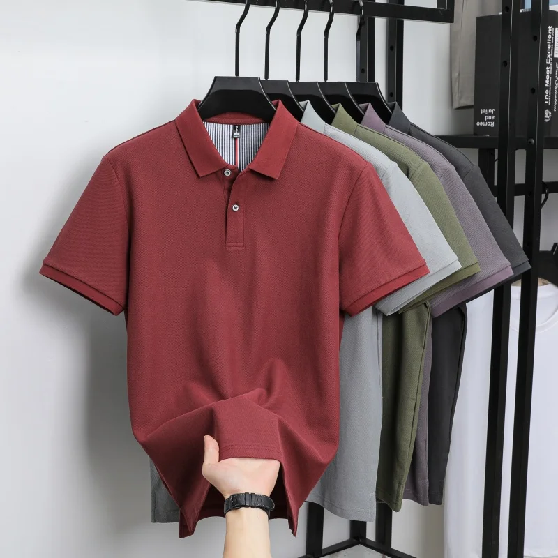100% pure cotton New Short sleeve Men Polo Shirt Summer Boutique Fashion High quality Top Solid Color Collar Back Striped Tshirt 22 S1c671f5d62d64d8f820c385f65bcfb79B
