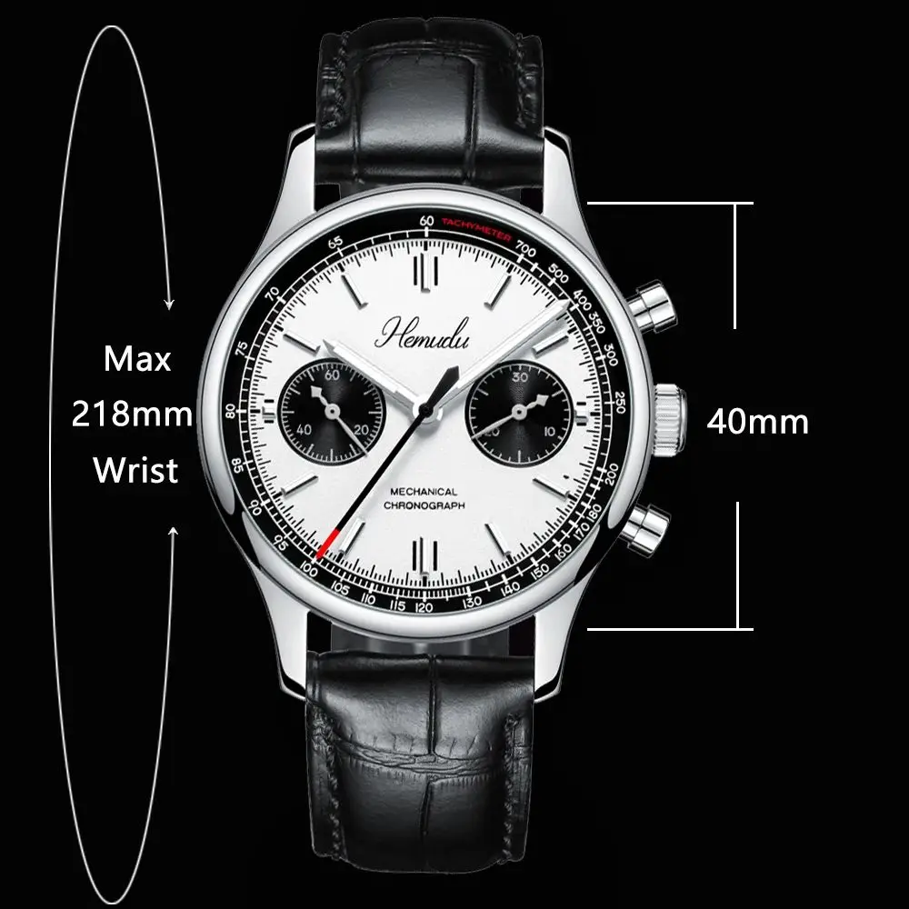 HEMUDU Panda Chronograph Mechanical Mens Watches Original st1901 Movement Gooseneck 40mm Watch For Men Sapphire Brand Pilot 1963