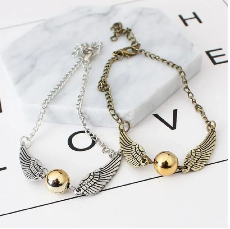 Movie & Tv New Hot Harried Golden Boccino Bracciale Deathly Hallows Potters Quidditch Ball Silver Angel Wing Jewelry Gifts For Fans