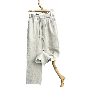 Lino naturale pura pelle traspirante estate colore puro moda lino slim fit uomo lino sciolto lino dritto pantaloni casual 1