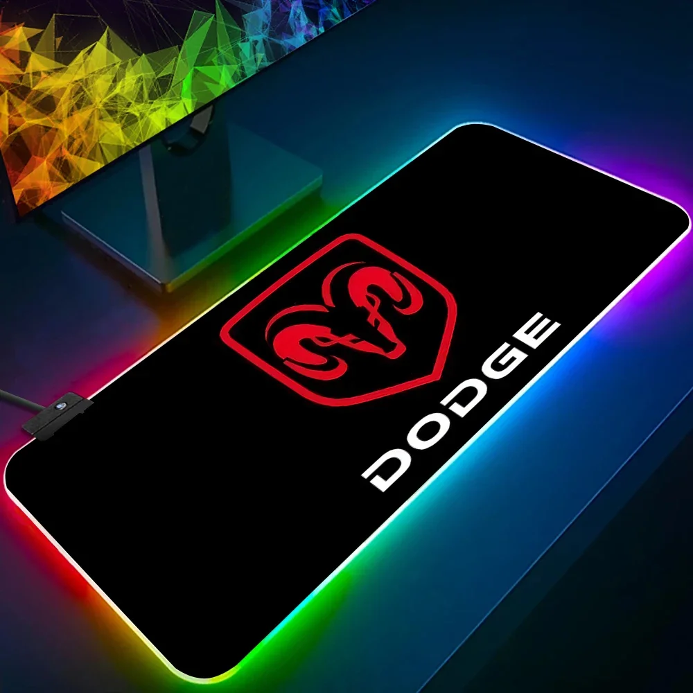 

2023 Luxury D-Dodges logo RGB computer gamer keyboard mouse pad LED light-emitting mouse pad rubber gaming computer mouse pad