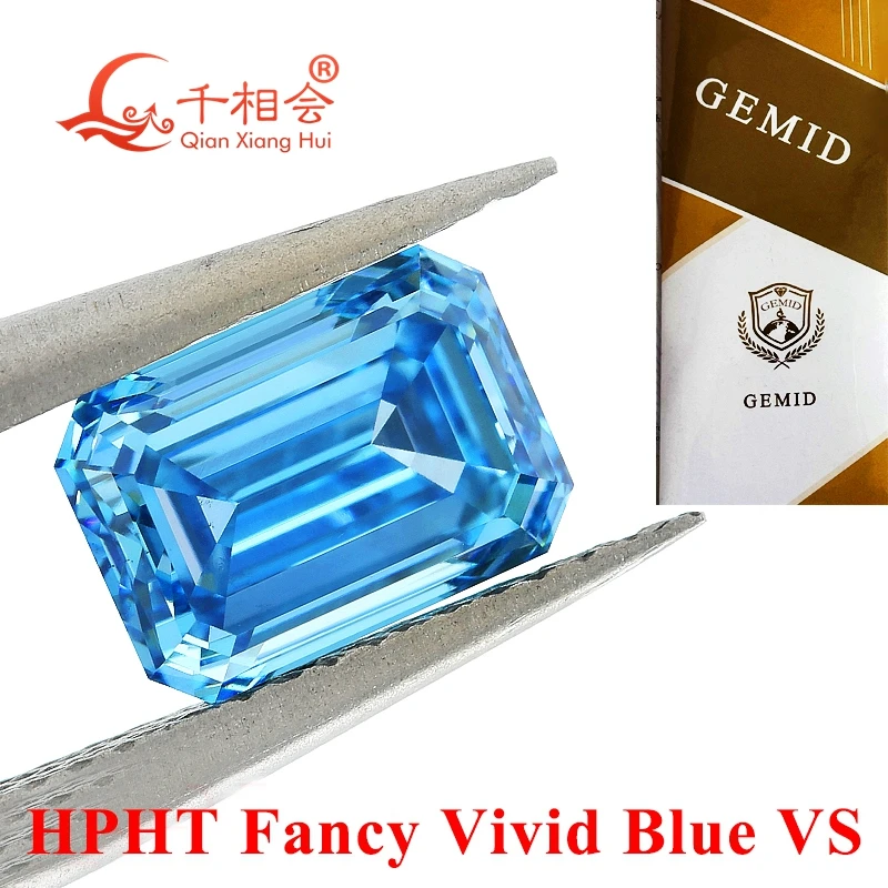 

A HPHT diamond Fancy vivid blue color 1.028ct VS1 clarity emerald shape GEMID certificated lab grown diamond loose stone