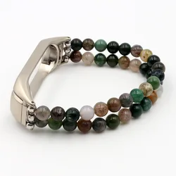 Elegant Beaded Elastic Smartwatch Bracelet - Stone Jewelry Wristband for Mi Band (Indian Agate)