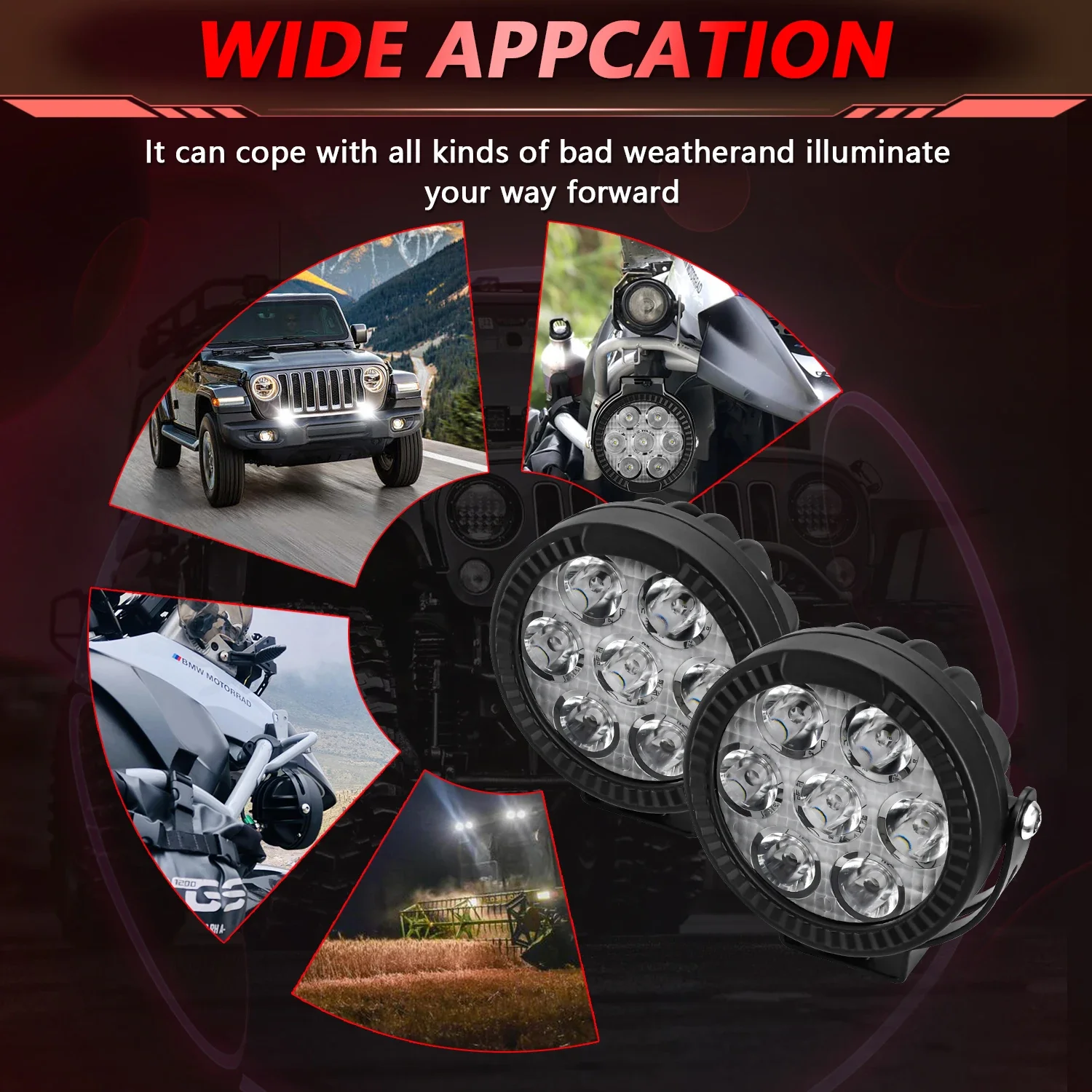 Auxiliary Motorcycle Driving High/Low Len Fog Lamps 6000K Driving Lights Off Roa