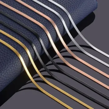 Width 3mm Stainless Steel Flat Necklace Gold Color Waterproof Filmy Snake Chain Men Gift Jewelry Various Length 1