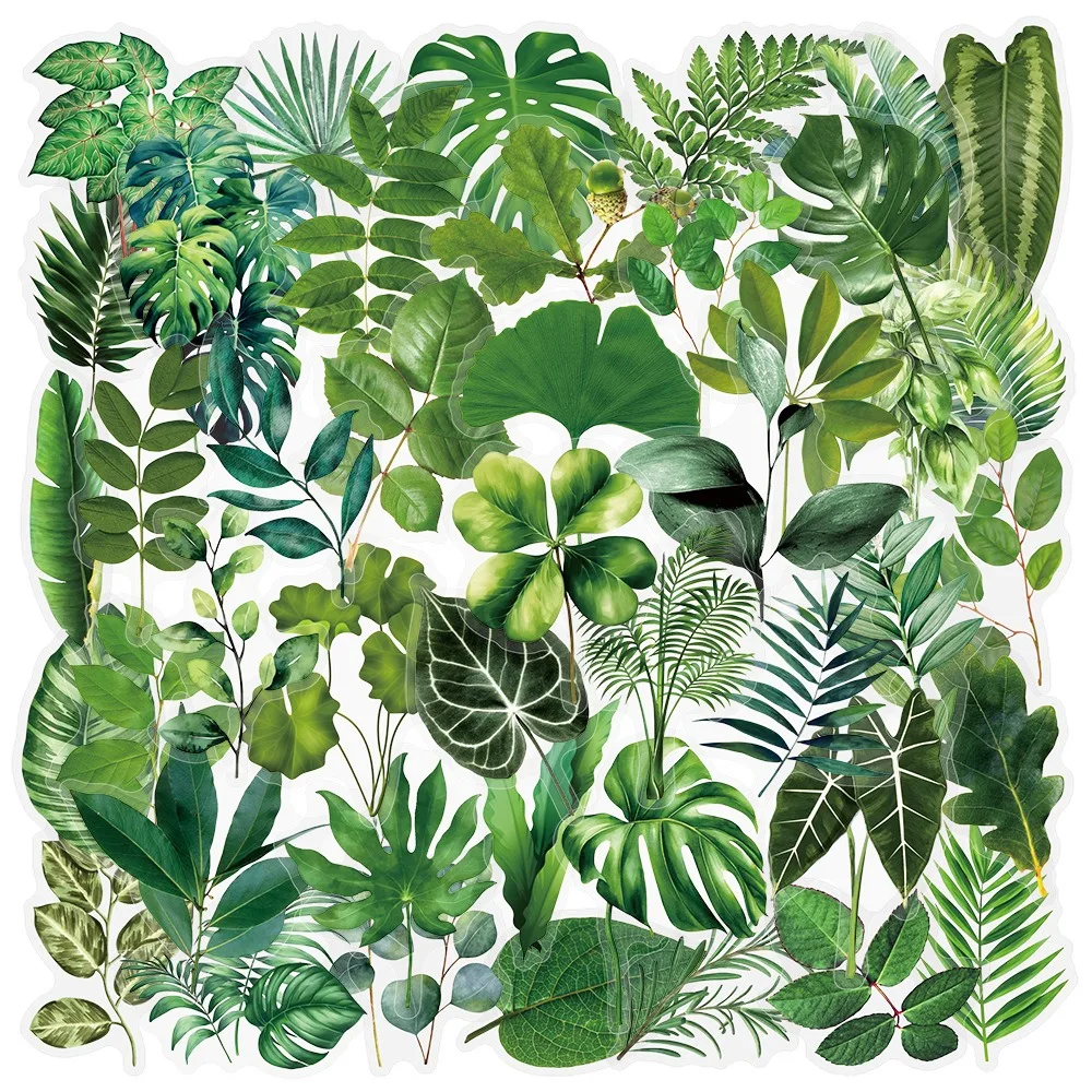 10/25/50pcs Transparent Green Plants Stickers for DIY Waterproof Scrapbook Stationery Travel Luggage Water Bottle Phone Laptop 1