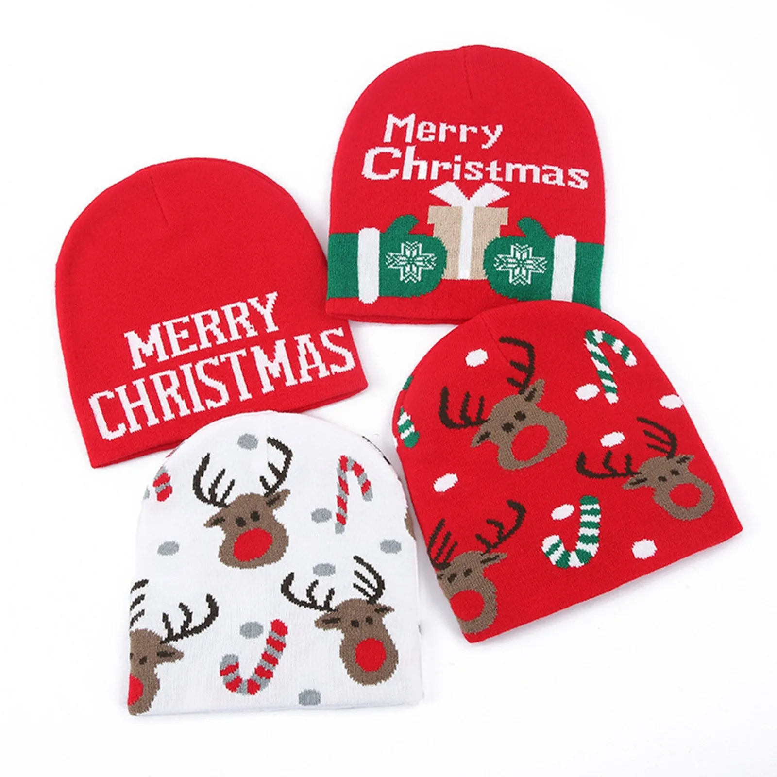 

Soft Cute Deer Print Knitted Hat Christmas Hat Adult Child Warm Xmas Christmas Decor Plush Party Gift Happy New Year 2024 New