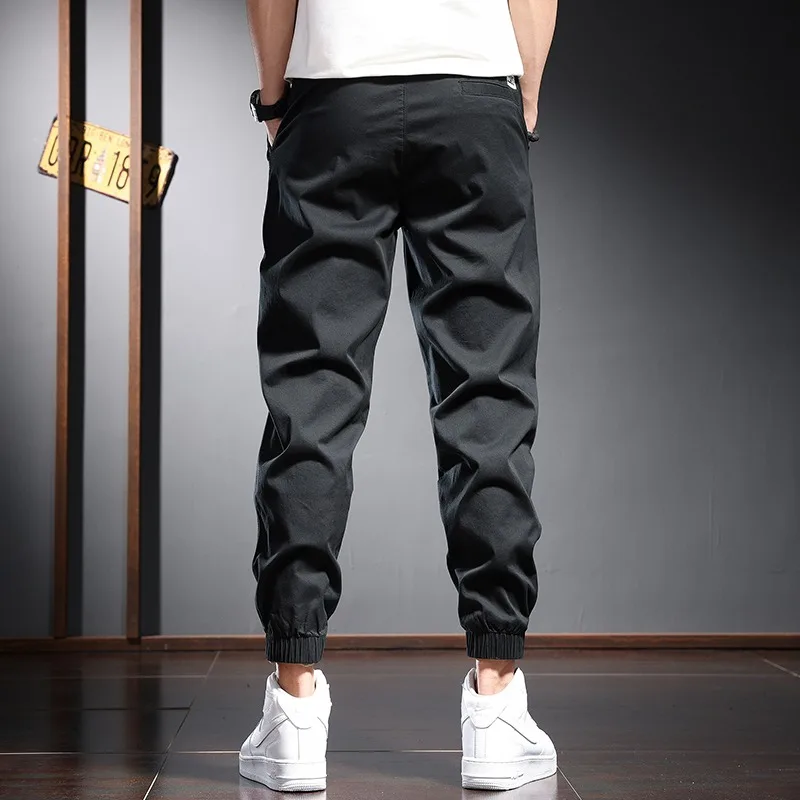 Ankle-Length Pants Men Summer Cotton Baggy Trousers Streetwear Casual Black Elastic Waist Drawstring Sport Joggers