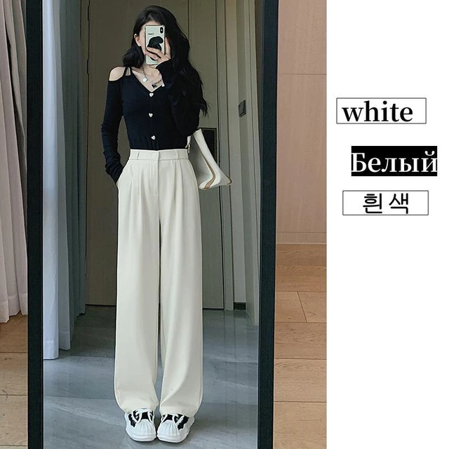 High Street Button Fly Women Suit Pants Black White Flare Pants High Waist  Loose Blue Casual Trousers New Drape Wide Leg Pants - AliExpress