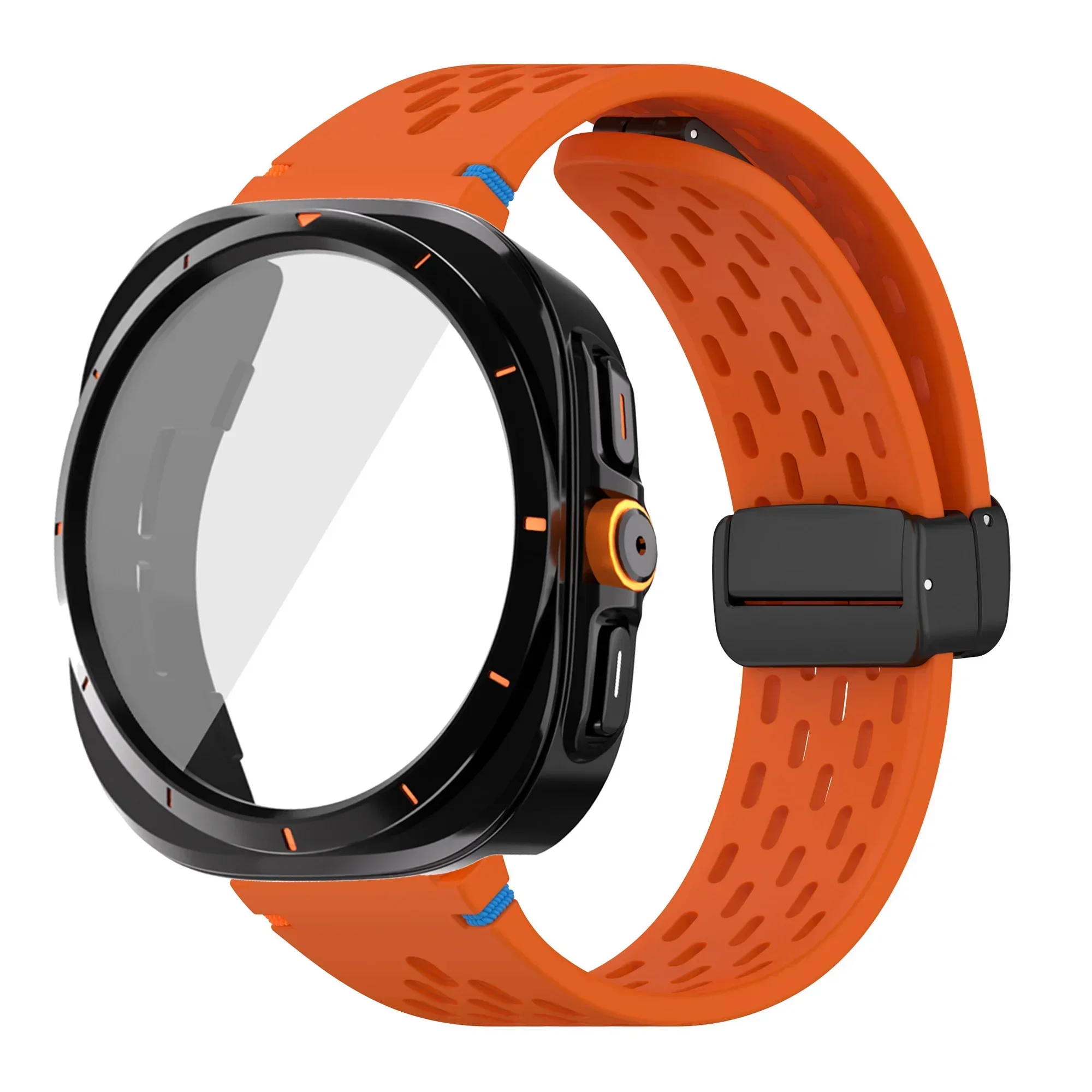 Silicone Magnetic Buckle Band with Tempered Glass Screen Protector and Case Strap