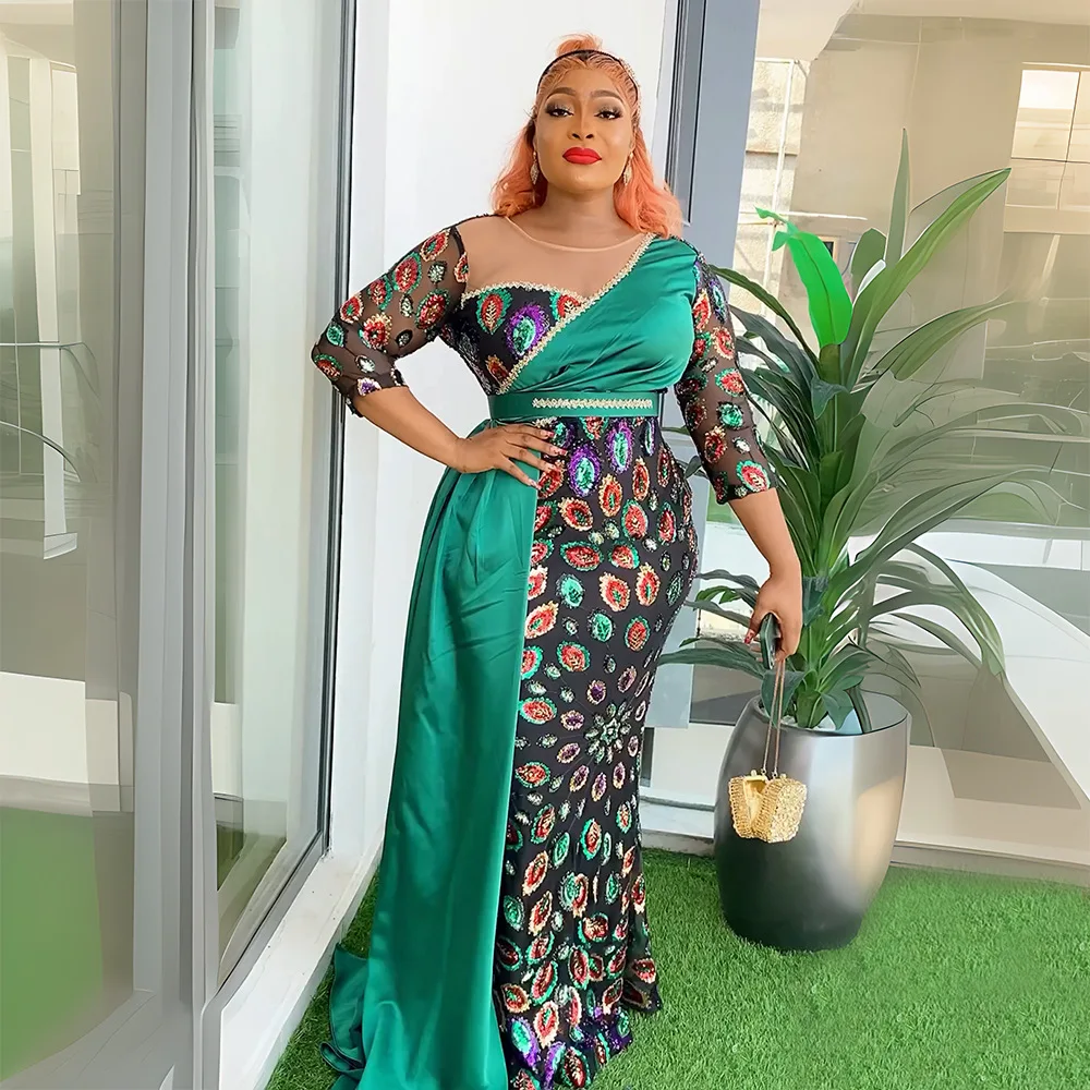 

Plus Size African Party Dresses for Women Dashiki Ankara Sequin Wedding Evening Gown Sexy Bodycon Maxi Robe Africa Clothing 2024