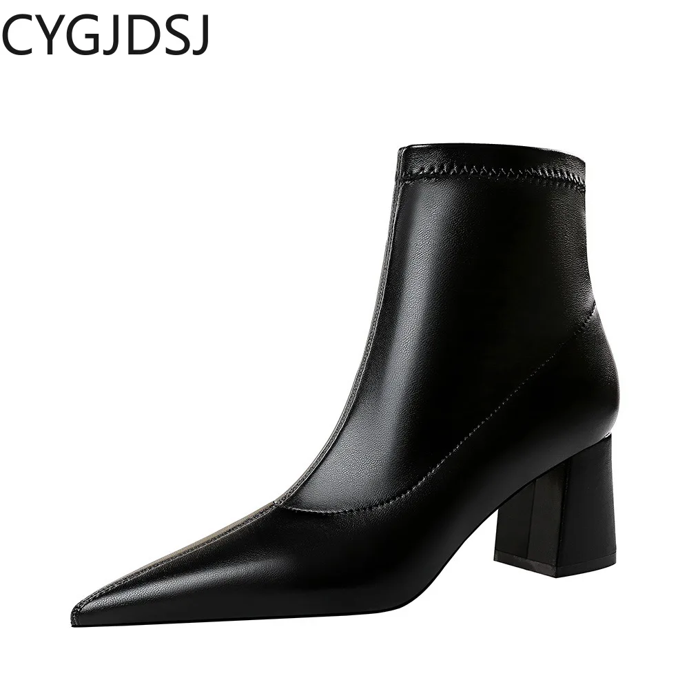 

Ботинки на высоком каблуке, ботильоны для женщин, кожаные ботинки, женские туфли-лодочки, зимняя обувь, женская модная обувь на массивном каблуке, ботинки, весна