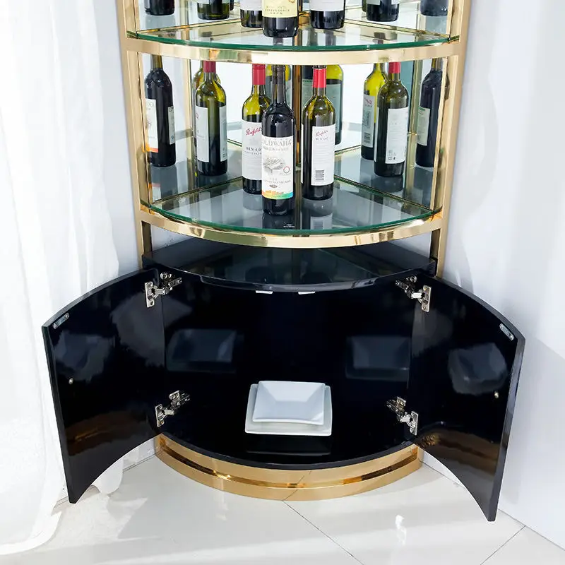 Stainless Steel Wine Rack Display Sideboard Cabinet Glass Opening