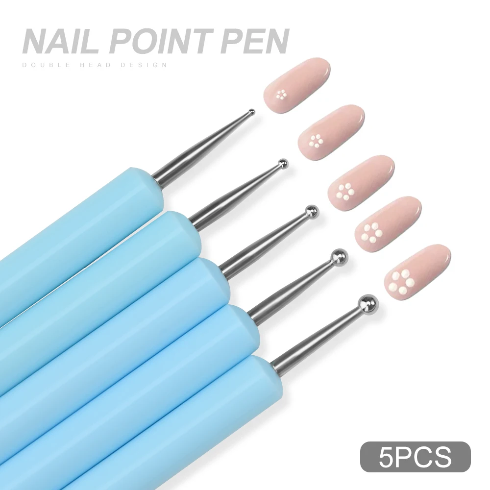 5 pcs/Set Soft Pottery Clay Nail Dotting Tools Silicone & Stainless Steel Two Head Sculpting Polymer Modelling Shaper Rhinestone 3