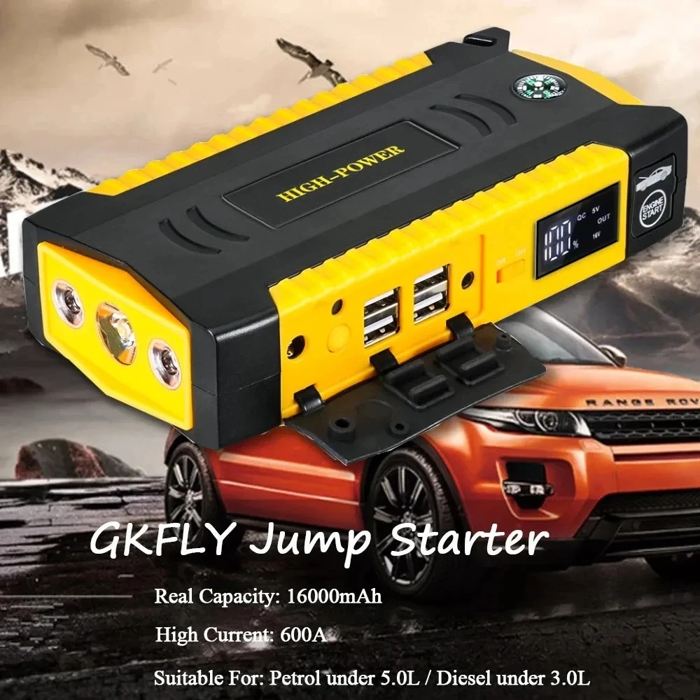 GKFLY 16000mAh Car Jump Starter Portable Car Battery Booster 12V Starting Device Power Bank Petrol Diesel Starter