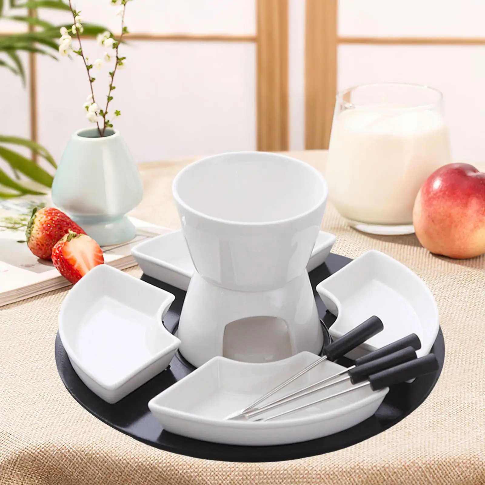 Home Tea Light Candle Fondue Set and 4 Dishes Fondue Pot Melting Pot Set