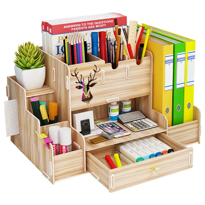 Pen Holder Desktop Storage Box Stationery Organizer HCKG Pen Holder Nordic Lns Storage Box Creativity Office Desk Stationery Box Wooden Large Capacity Rack Wooden Book