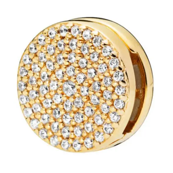 Genuine 925 Sterling Silver Gold Charm Reflexions Dazzling Elegance Clip Beads Fit Pandora Bracciale & Bangle Gioielli Fai Da Te
