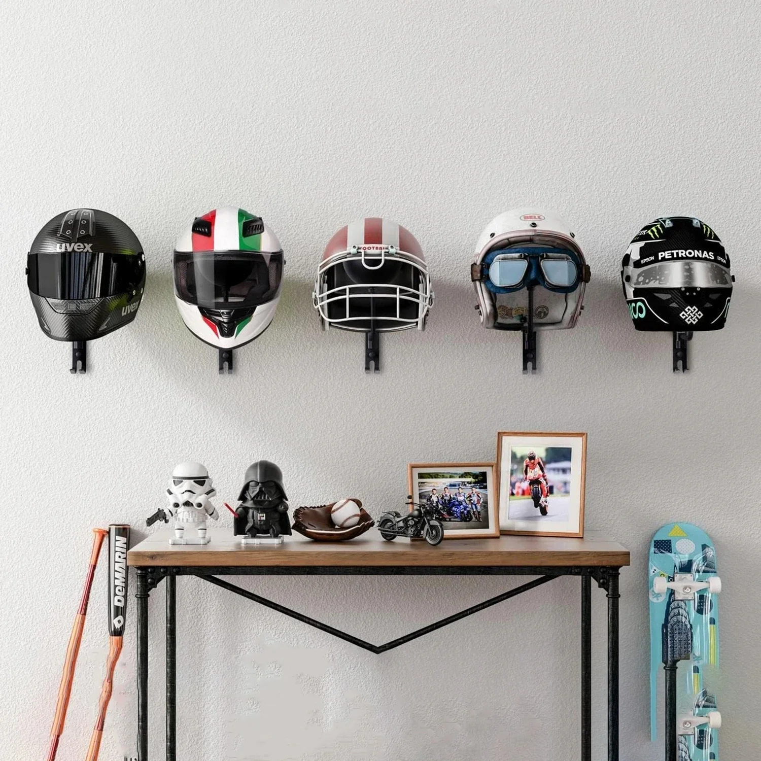 Helmet Hanger Wall Mount 180&deg; Motorcycle Bicycle Helmet Rack Motorbike Cycling Clothes Coat Jacket Cap Bag Wig Key Display Rack