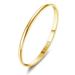 Elegant 18k Gold Plated Sterling Silver Band Rings - High Polish Stackable Wedding Bands - 10 (1mm)