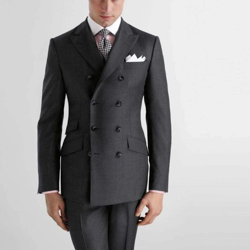 PORTFOLIO PERRY Double-breasted Peaked Lapel Wool Tailored Jacket, Made in USA, Men's Size M (approx.) wool gray type Vintage Second Hand