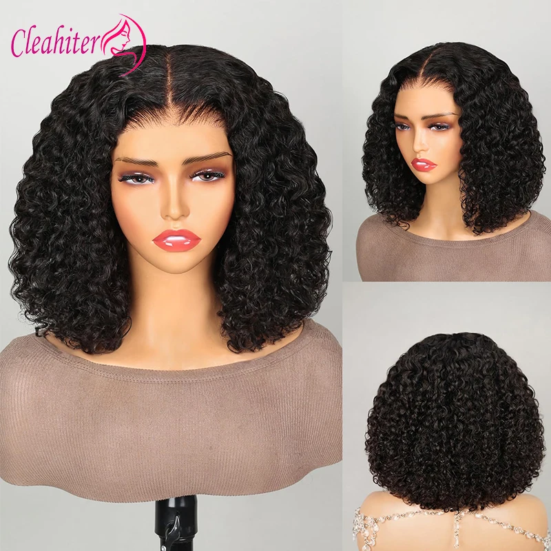 

200% Density 13x4 Lace Frontal Jerry Curly Human Hair Wigs Short Bob Style Pre-Plucked Indian Virgin Hair Natural Color 10-16In