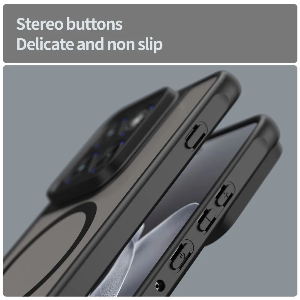 Sleek Matte Clear Magnetic Phone Case with Wireless Charging & Shockproof Protection