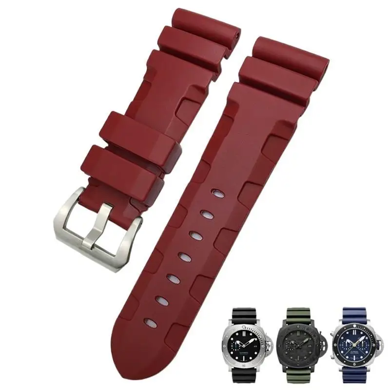 

FKMBD 24mm 26mm Nature Rubber Watchband Fit for Panerai PAM Silicone Red Blue Watch Strap Waterproof Bracelets Tools