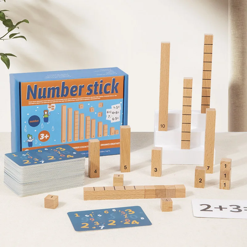 Children's Wooden Number Stick Cognitive Matching Addition Subtraction Operation Montessori Logical Thinking Training Math Toys 2