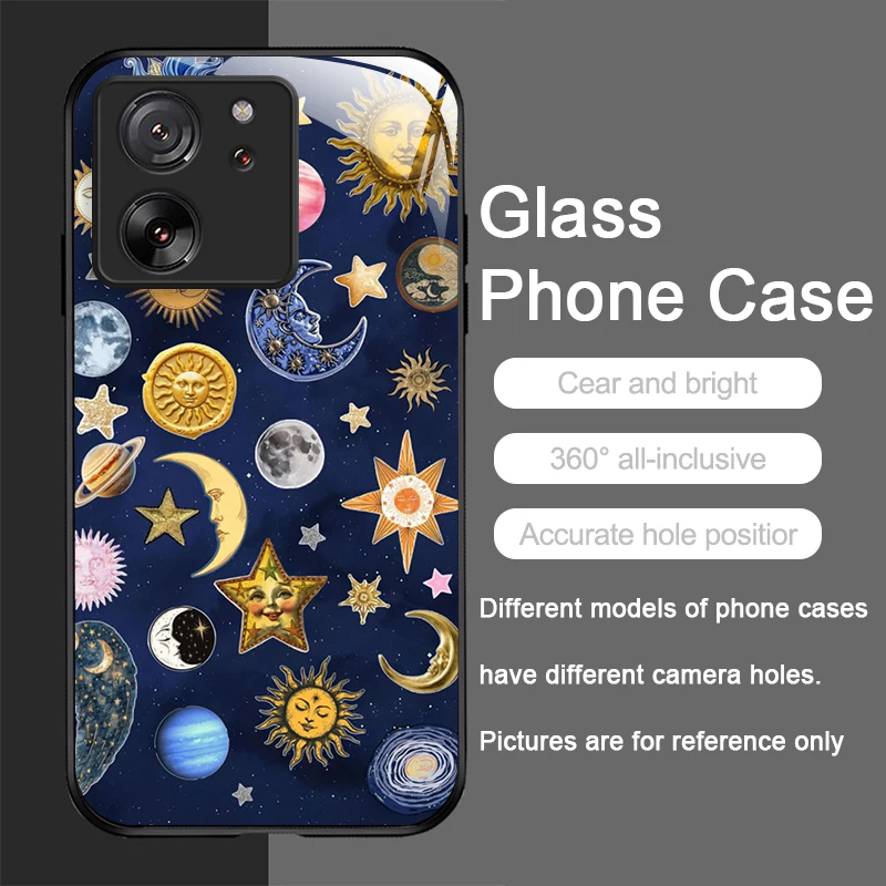 Luxury Retro Style Stars and Moon Y2K Tempered Glass Phone Case