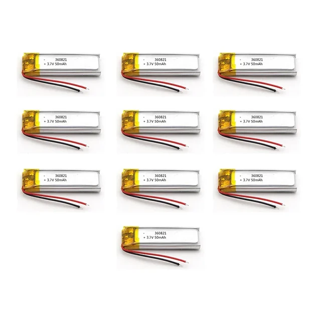 10pcs Banggood 3.7V 50mAh 360821 360820 Lipo Polymer Lithium Rechargeable  Li-ion Battery Cells For Bluetooth Headset MP3 MP4