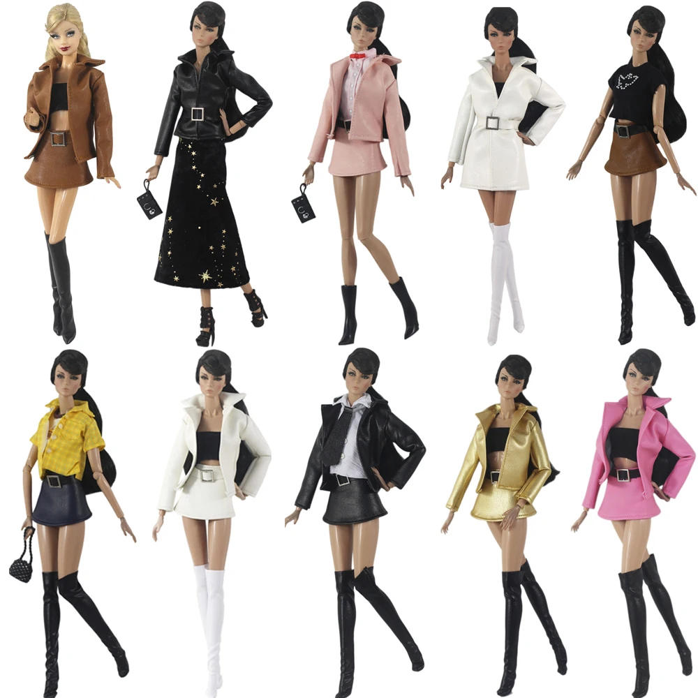 Doll Clothes Leather Clothes For Barbie Doll Top Coat Skirt Socks Accessories Clothing Autumn Wear Outfit for 1/6 Xinyi FR ST JJ