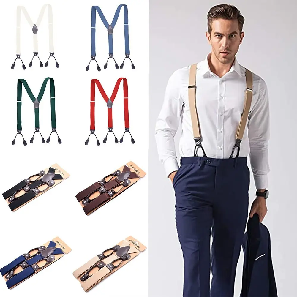 

Men Women Leather Y Shape Trimmed Button End Adjustable Strap Clip Trouser Straps Belt Elastic Braces Braces Suspenders