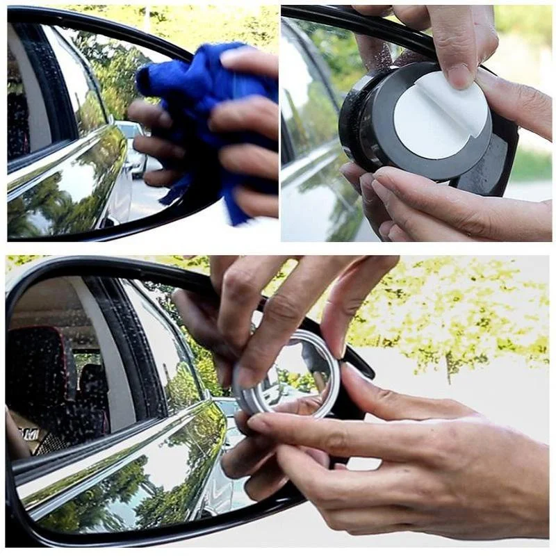2pcs Car Suction Cup Mount Auxiliary Rearview Mirror 360 Degree Rotating Wide-angle Round Frame Blind Spot Mirror