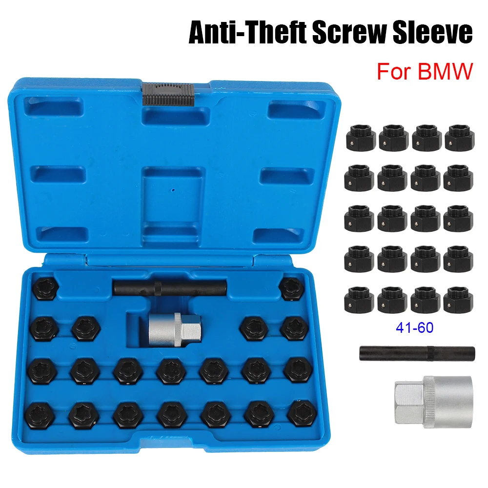 

Wheel Lock Lugnut Anti-Theft Screw Sleeve Locking Key Socket Removal Install Socket Car Disassembly Tool Lug Nut For BMW