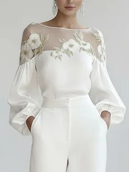 Bonboho Women's Sheer Floral Embroidered Shirt Top 2026 Spring New Puff Sleeves Loose Fit Blouse Female Elegant T-shirt 1