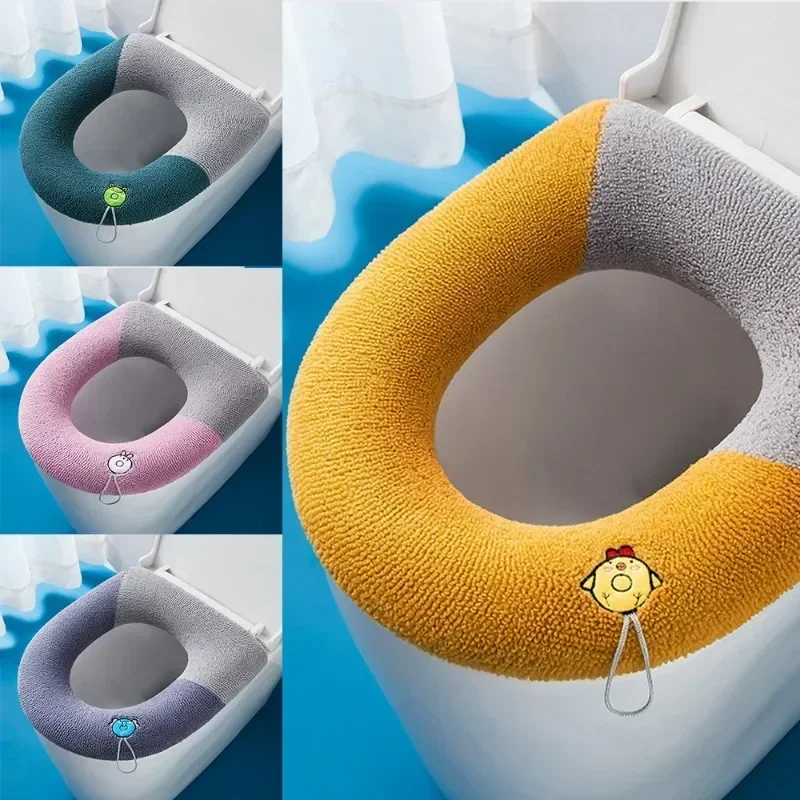 

Toilet Cushion with Handle Cute Cartoon Pattern Toilet Seat Cover Soft Warm Zipper Toilet Seat Cushion O-shaped Universal