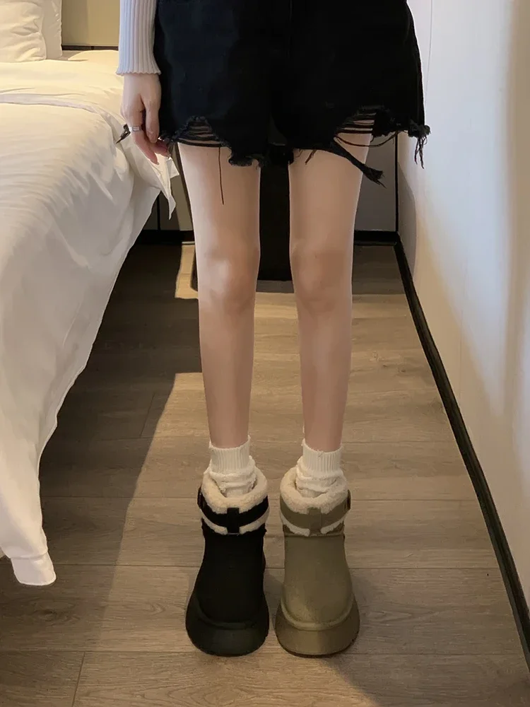 

Snow Boots Women's Shoes 2023 Autumn and Winter New Style Flip Over Buckle Plush Insulation Thick Sole Casual Cotton Shoes