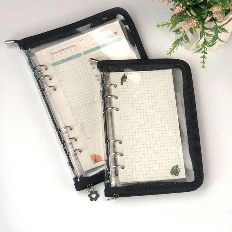 Budget Binder 폴더 6 홀 소프트 커버 바인더, 노트북 쉘 저널 정리함, 분리형 A5 또는 A6 여행 학생 학교