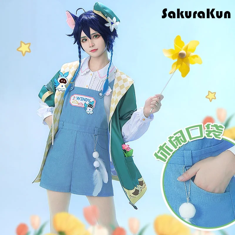 Venti Cosplay Costume Game Genshin Impact Suit Spring Outing Sweet Lovely Uniform Activity Party Role Play Clothing Cos Full Set