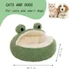 Pet Bed for Small Dogs Cats, Winter Warm Plush Round Puppy Bed Green Cartoon Frog Design Dog Nest Cat Basket 4