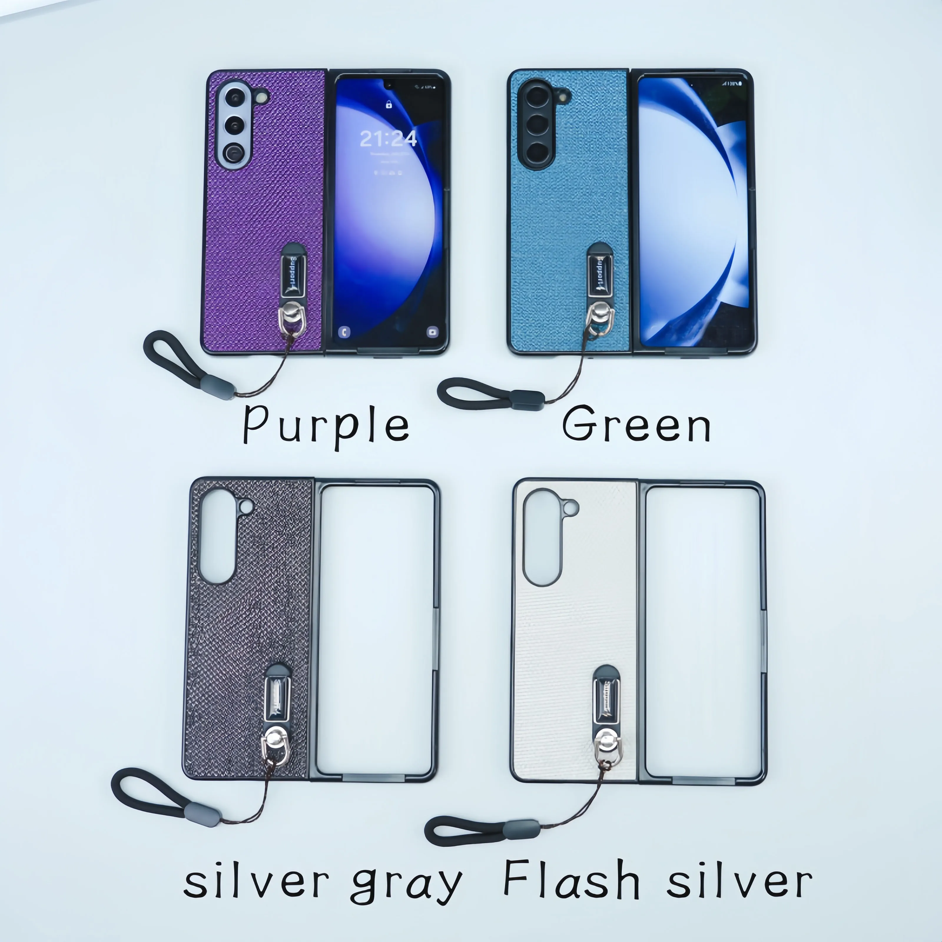 For Samsung Galaxy Fold 3 4 5 6 Luxury Wrist Hard Shell Plastic Shockproof Strap Bracket Phone Case Cover_voghion.com