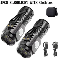 Compact Rechargeable Waterproof 3LED Flashlight with Pen Clip - Ideal for Night Walking and Emergency Outdoor Use (2PCS - Cloth box)