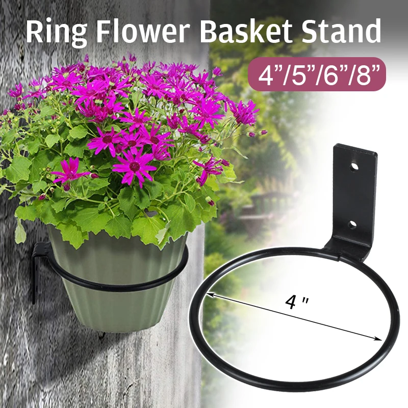 

4/5/6/8in Plant Holder Ring Wall Mounted Flower Pot Hangers Metal Tray for Indoor Outdoor Decor Garden Planter Hook Racks