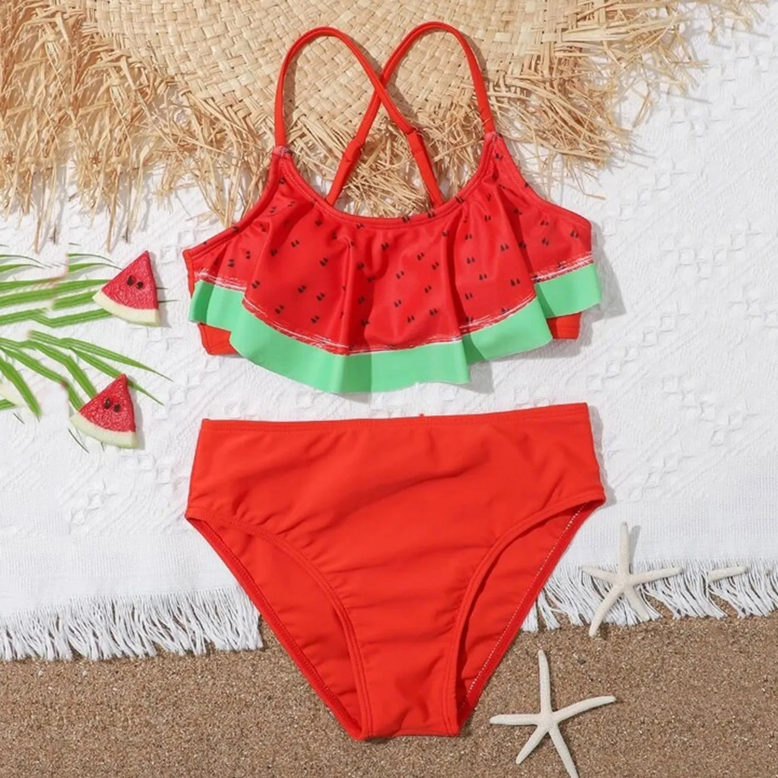 Swimwear Girls' Summer Cute Crisscross Small Watermelonprinting Floral ...