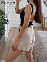 Backless Tank Tops With Built In Bra Women Summer White Sexy Square Neck Sleeveless Beach Tube Top Black Camisole With Shelf Bra - Image 4