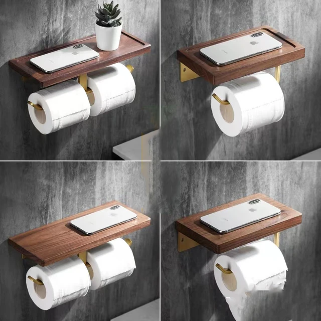 Juego de accesorios de baño de madera de nogal, toallero negro, soporte de  papel higiénico, barra de toalla, estante de baño - AliExpress