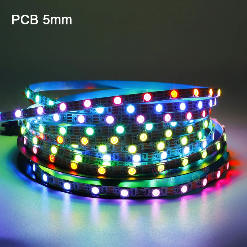 5V 5m Narrow side 5mm PCB addressable LED Strip Light WS2812B WS2812 60leds/m SMD 5050 RGB pixel flexible Lights Tape NP IP30