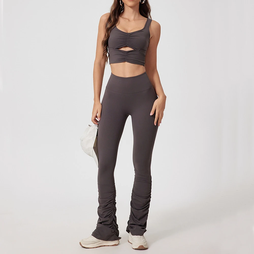 Yoga Set Women Sportswear Workout Pant Gym Mini Flare Legging Fitness Bra Crop Top Sports Suits Athletic Active Wear XP01 2PCS yoga set,sports set,gym workout set,sportswear set,fitness set,sports bra set,yoga pants set
